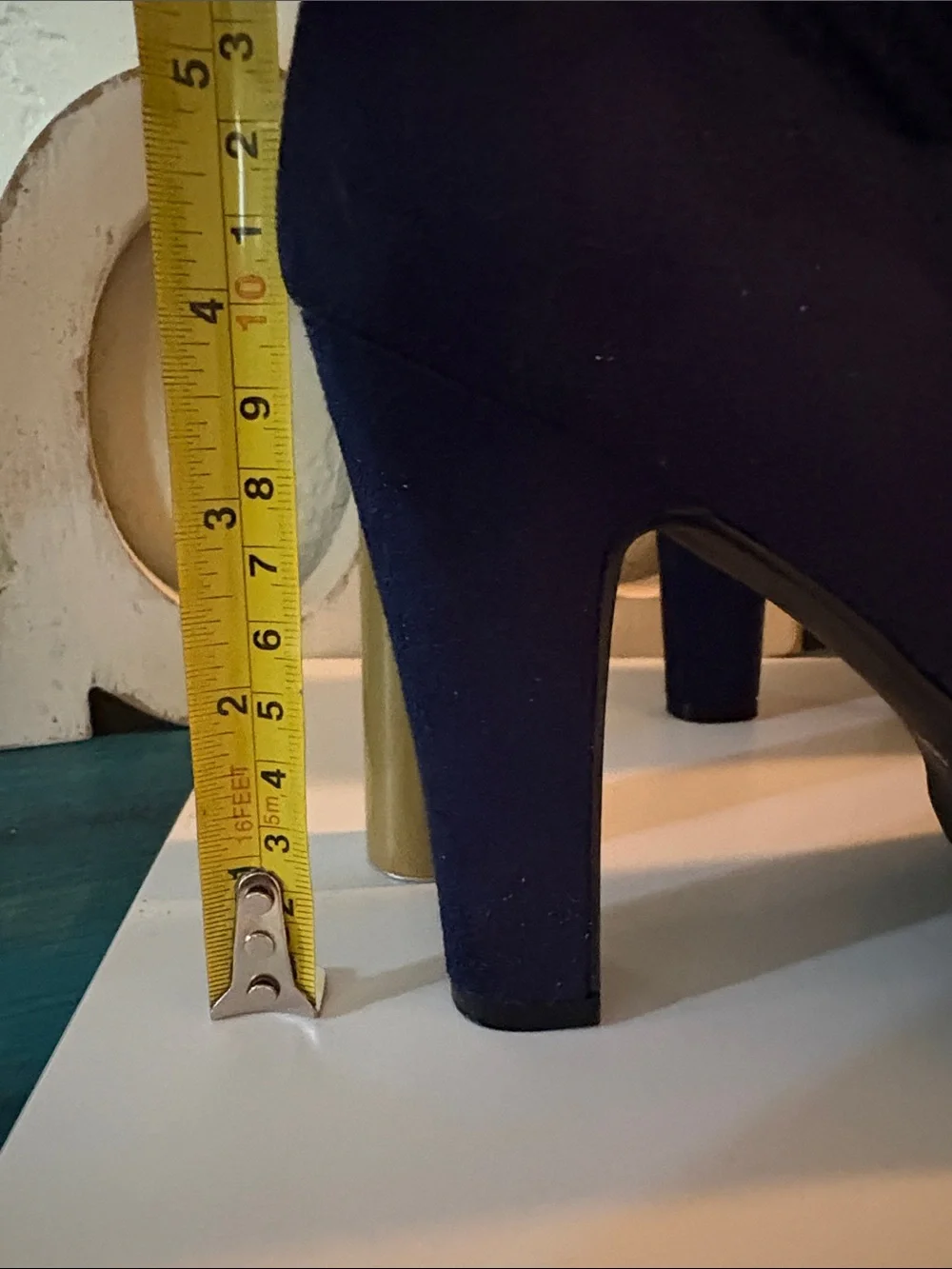 Women's Navy Knee-High Suede Heeled Boots